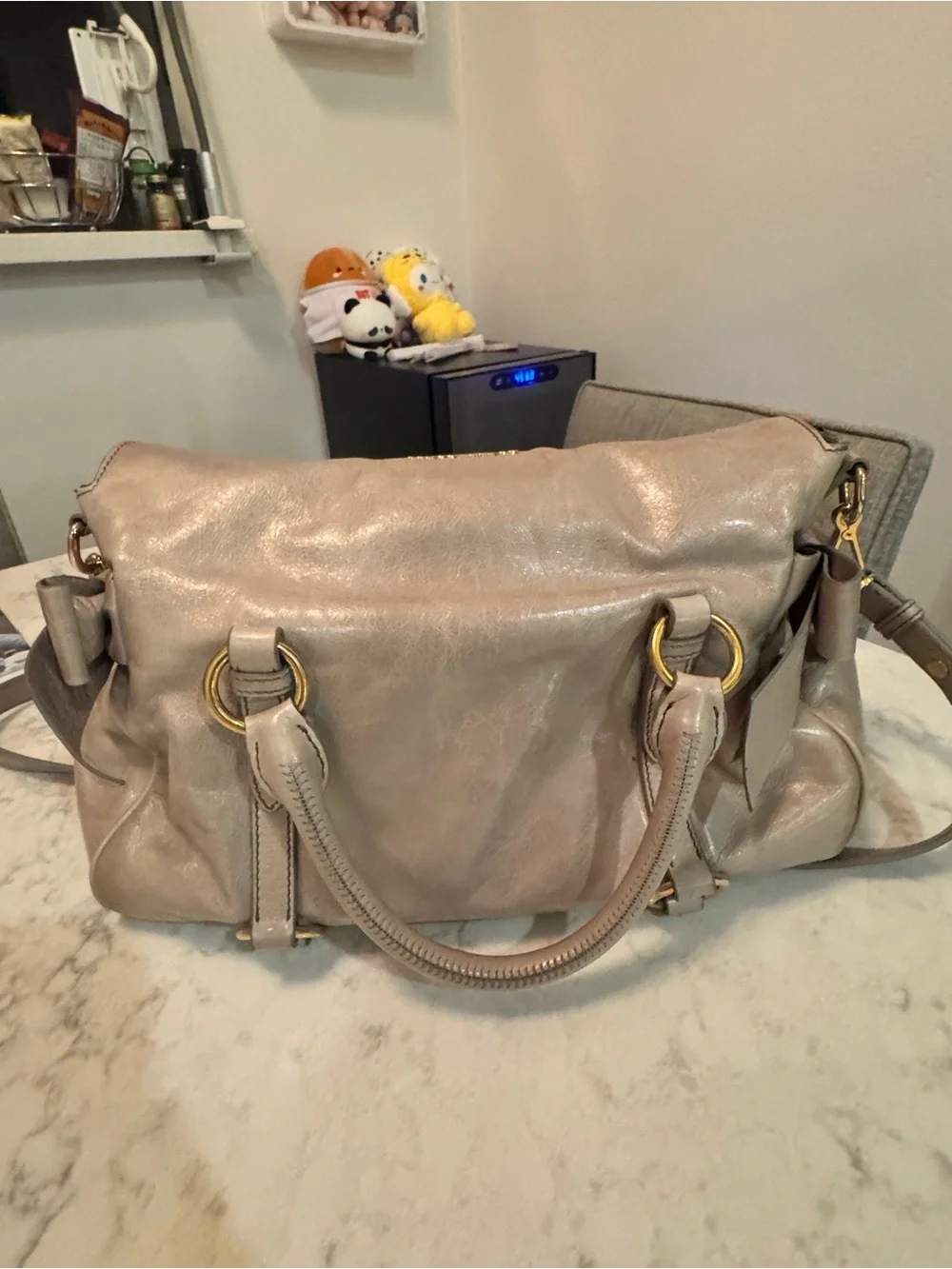 Miu Miu Vitello Lux Bow Bag Nube Gray Leather Satchel